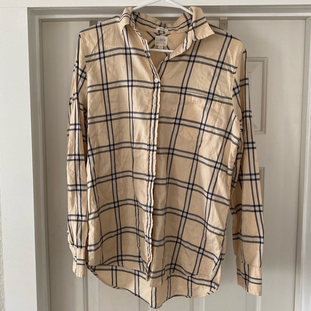 J. Crew Pink Plaid Button Up Long Sleeve Blouse - Boy Fit